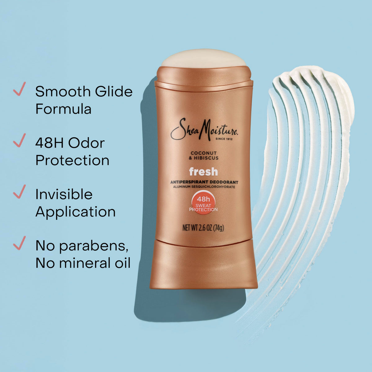 Shea Moisture Antiperspirant Deodorant Coconut & Hibiscus close-up of stick
