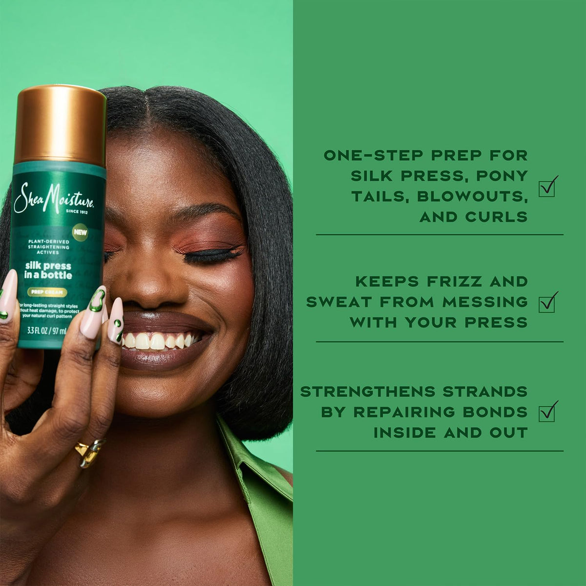 Shea Moisture Bond Repair Shampoo and Conditioner on a bathroom shelf