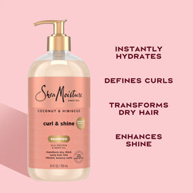 Shea Moisture Coconut & Hibiscus Shampoo with coconut and hibiscus flowers