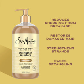 Shea Moisture Jamaican Black Castor Oil Conditioner 24oz with texture display