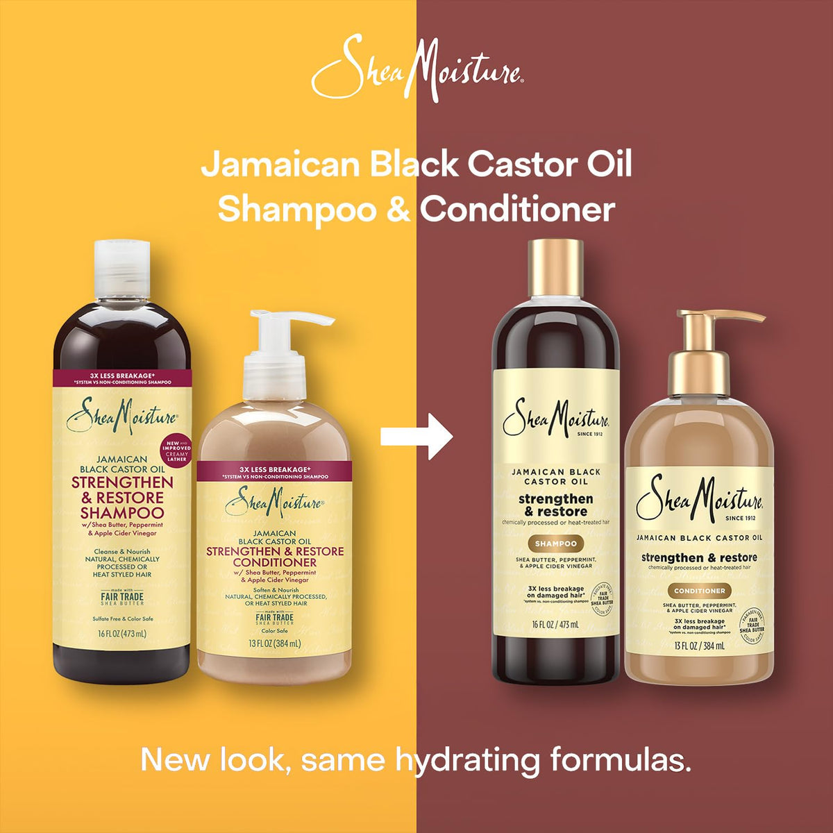 Shea Moisture packaging showing shampoo and conditioner bottles