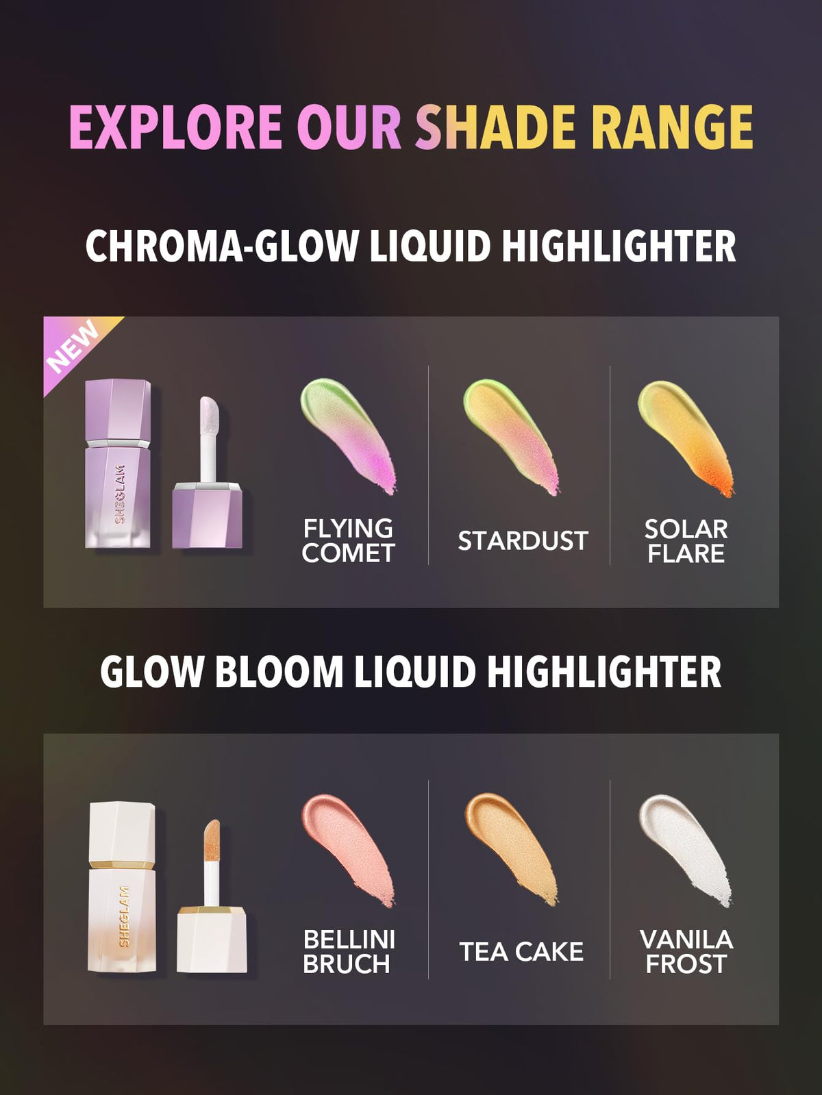 SHEGLAM Chroma-Glow Bloom Liquid Highlighter with makeup brushes