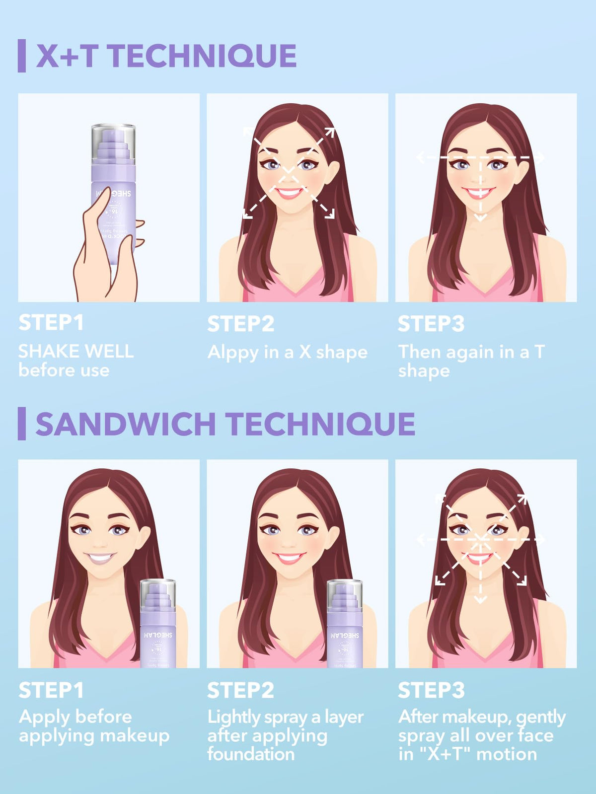 SHEGLAM Lock'd In Setting Spray application demonstration