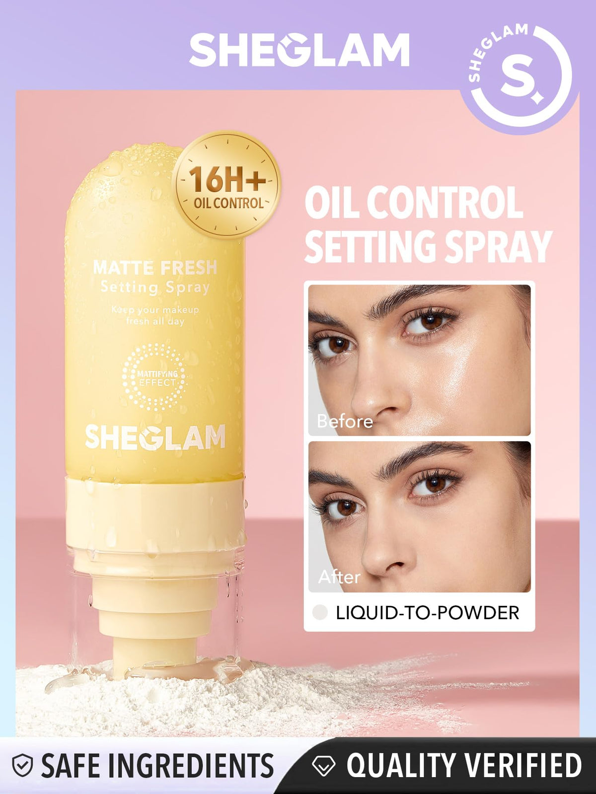 SHEGLAM Matte Fresh Setting Spray 90g bottle with mist