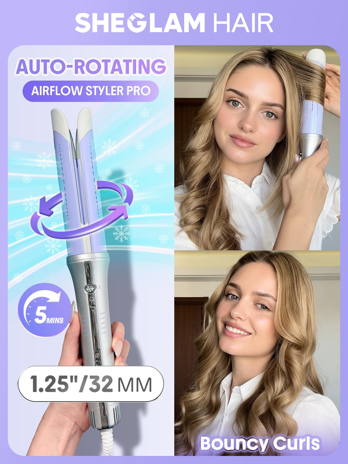 SHEGLAM One Touch Airflow Styler Pro showing 360° cooling vents
