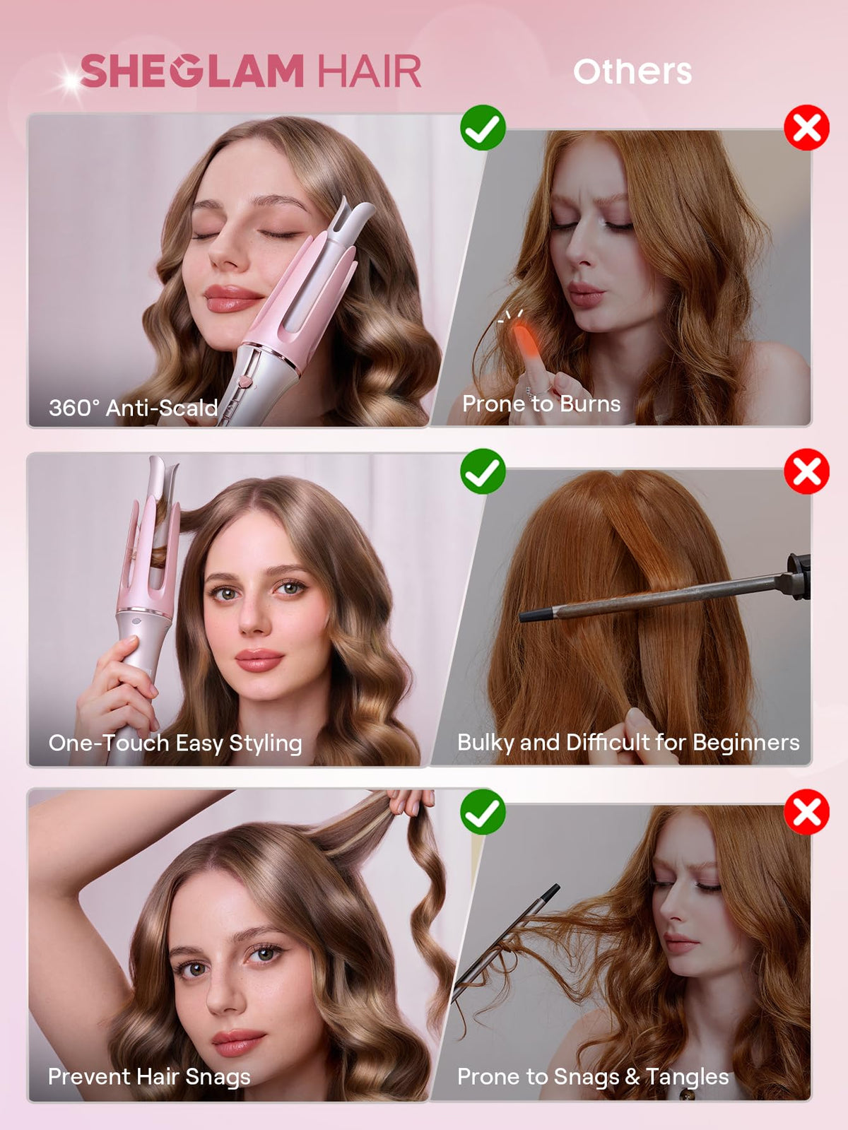 SHEGLAM Pink Curling Iron back view