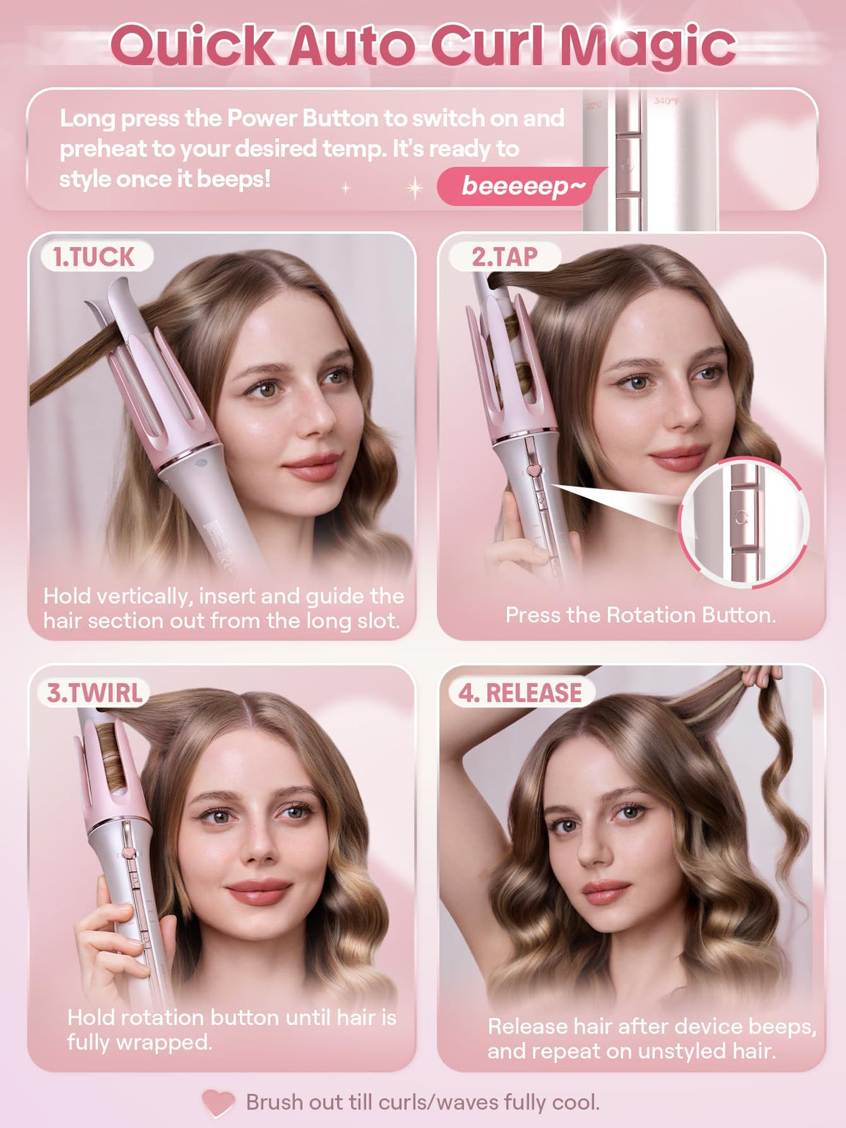 SHEGLAM Pink Curling Iron heart-print cord tie