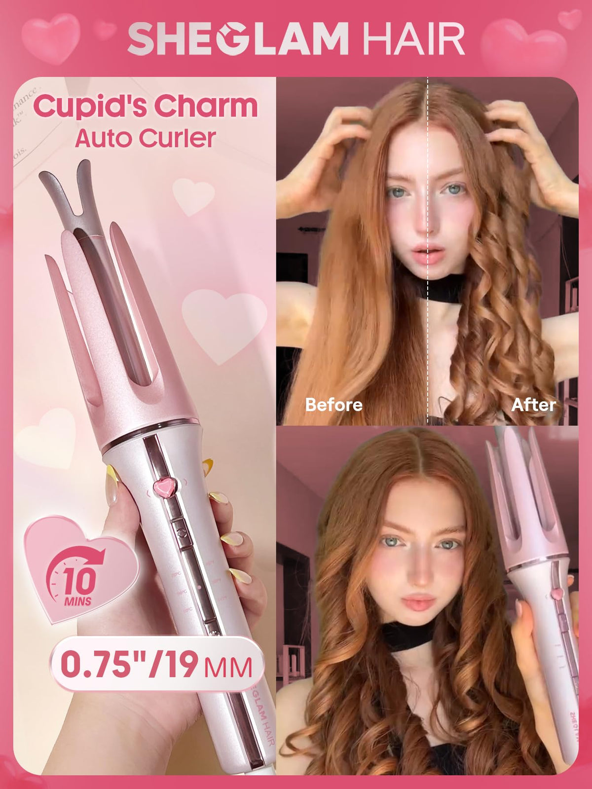 SHEGLAM Pink Curling Iron in pink gift box