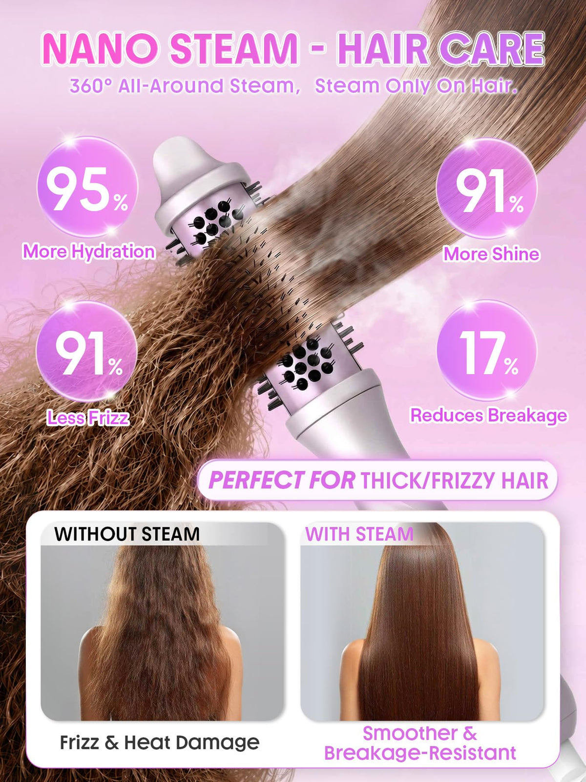 SHEGLAM Steam Thermal Brush in use styling hair