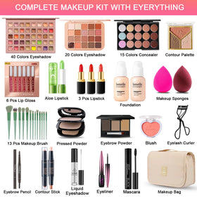 SHELAKIN All-in-One Makeup Kit showing included brushes and cosmetic bag