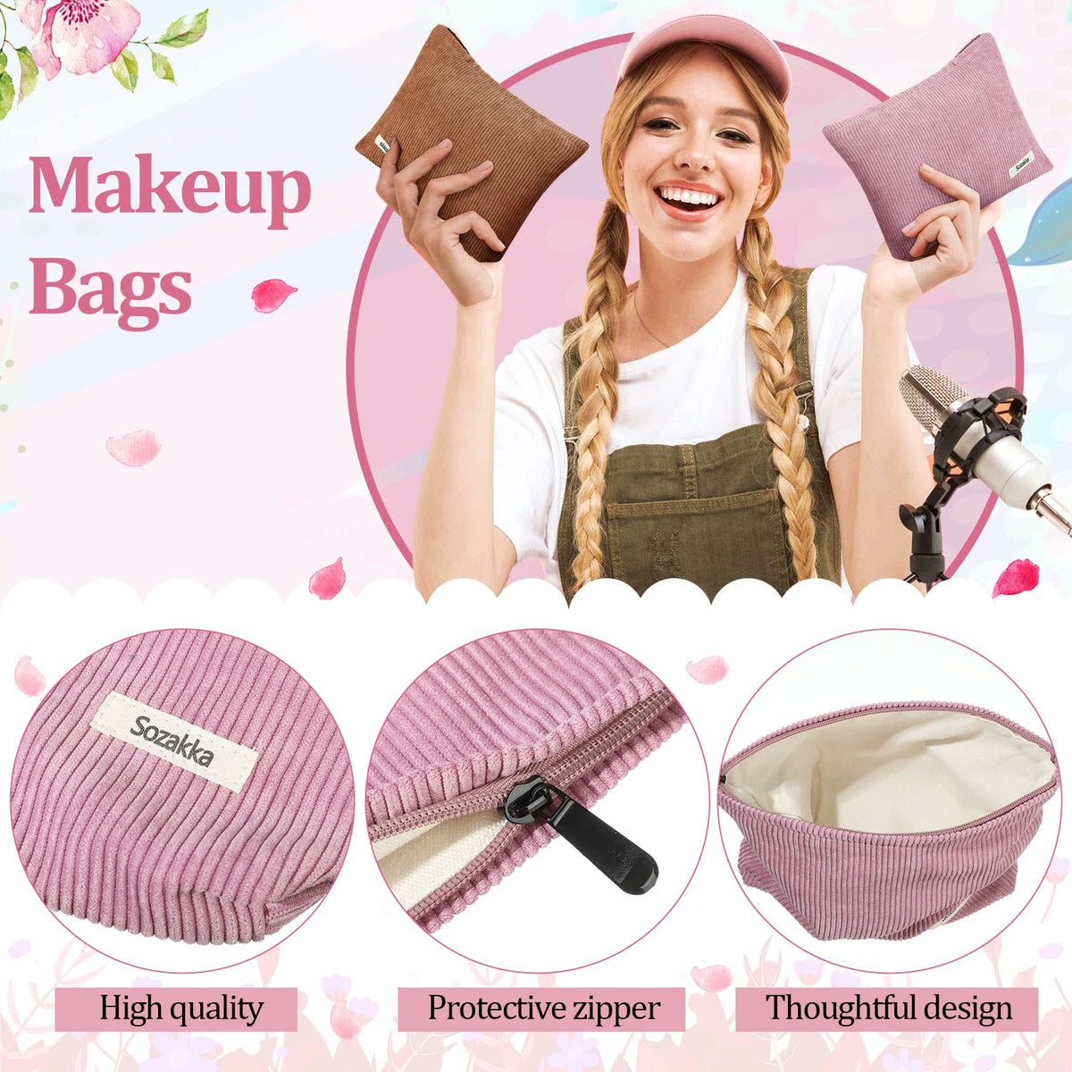 Sherr 10x7 inches makeup bag in pink color