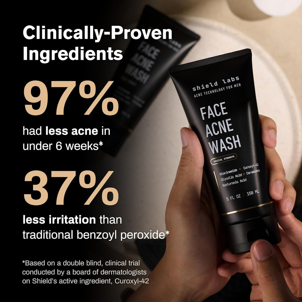 Shield Face Acne Wash for Men 5.1 oz side view