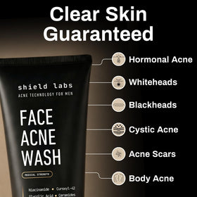 Shield Face Acne Wash for Men side view showing packaging