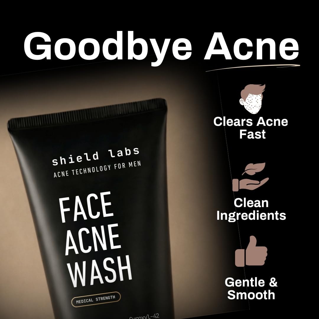 Shield Face Acne Wash for Men with texture on hand