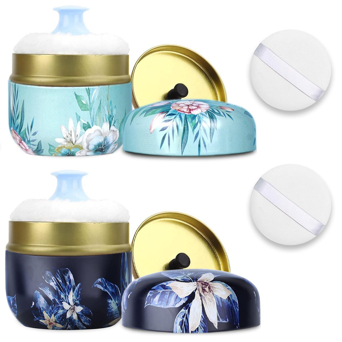 SHIMIDO Body Powder Puff Container with large and small puffs