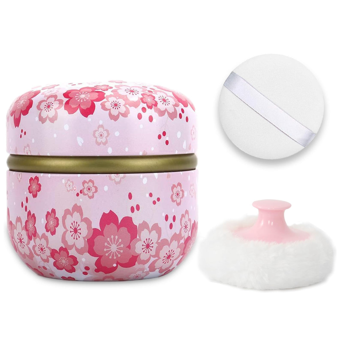 SHIMIDO Body Powder Puff Container with pink flower design