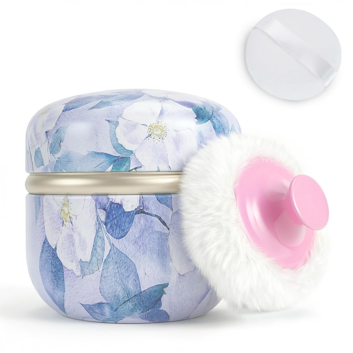 SHIMIDO Body Powder Puff Container with purple flower design front view