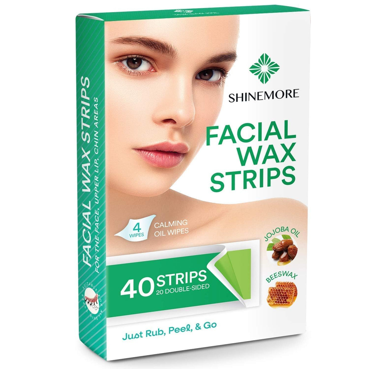 ShineMore Facial Wax Strips next to beauty products