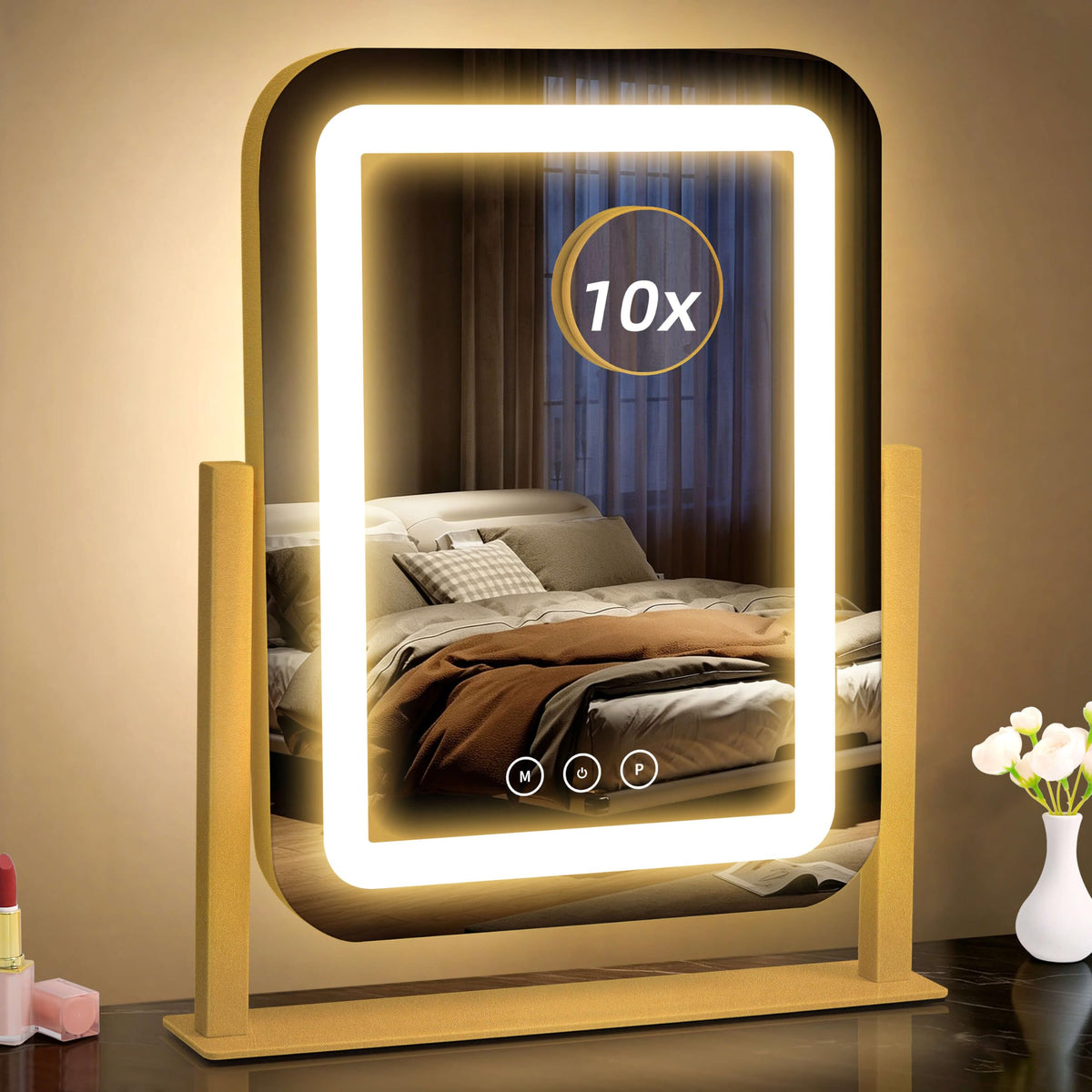 Shinerva 12"×13.9" vanity mirror front view with lights