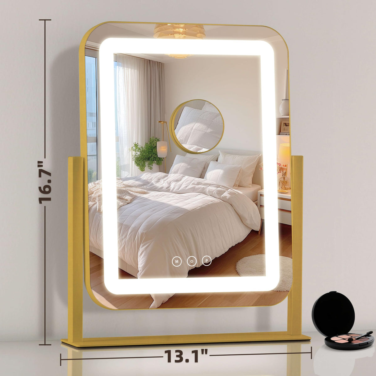 Shinerva LED Makeup Mirror side view showing touch control