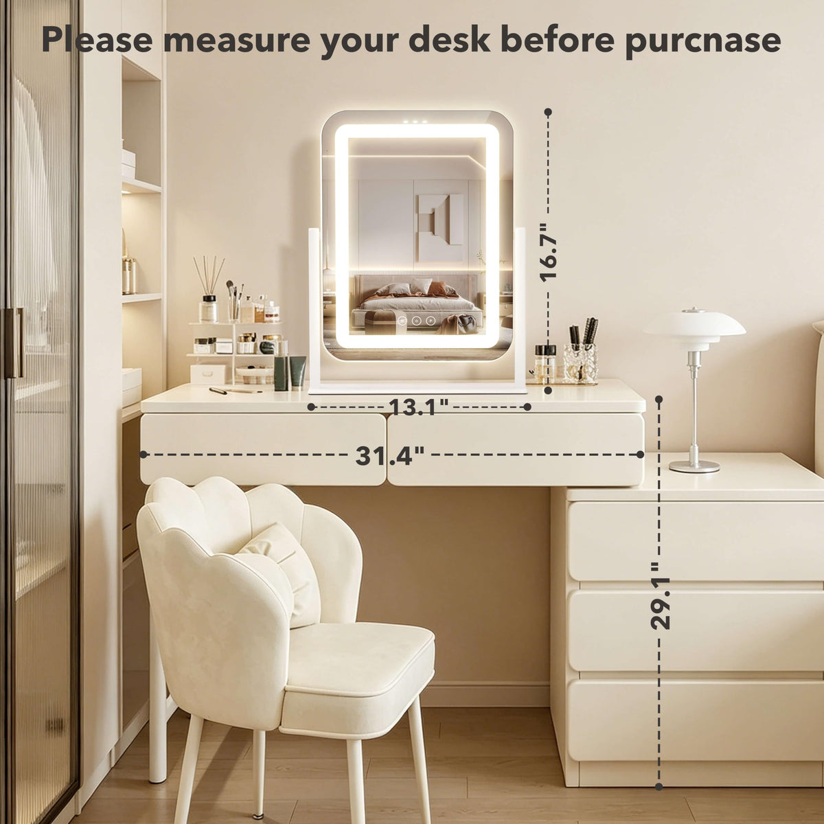 Shinerva Vanity Mirror with lights on in a dark room