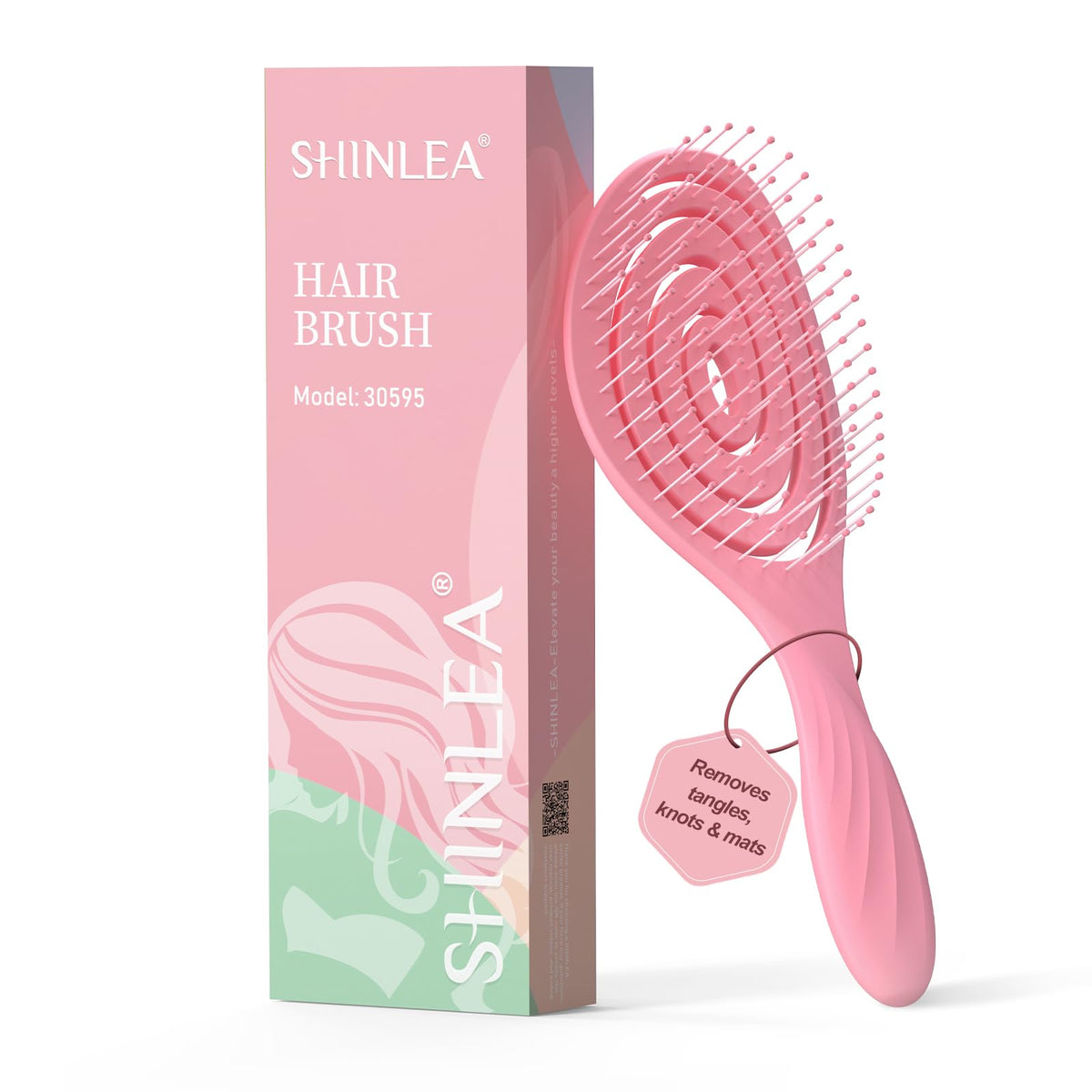 SHINLEA Detangle Hair Brush front view in pink
