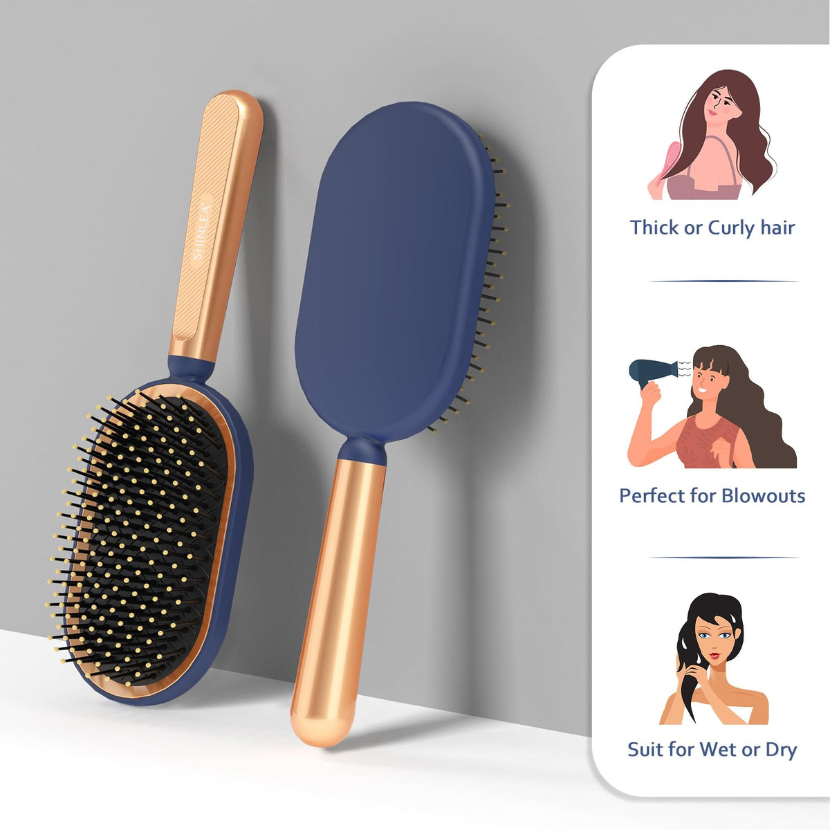 SHINLEA Large Paddle Brush showing flexible bristles
