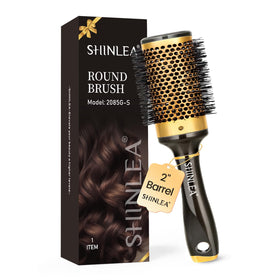 SHINLEA Large Round Brush front view with gold finish