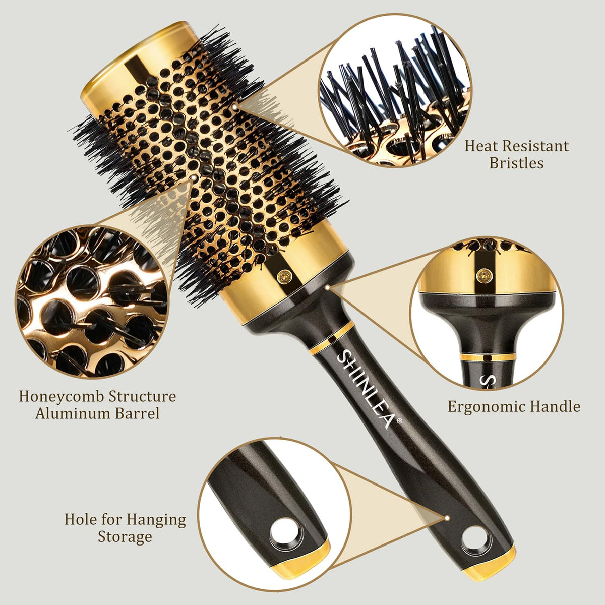 SHINLEA Large Round Brush side view showing bristles