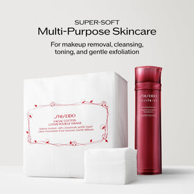 Shiseido Facial Cotton Pads in use for makeup removal