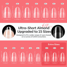 Short almond nail tips in various sizes from modelones Nail Gel Kit