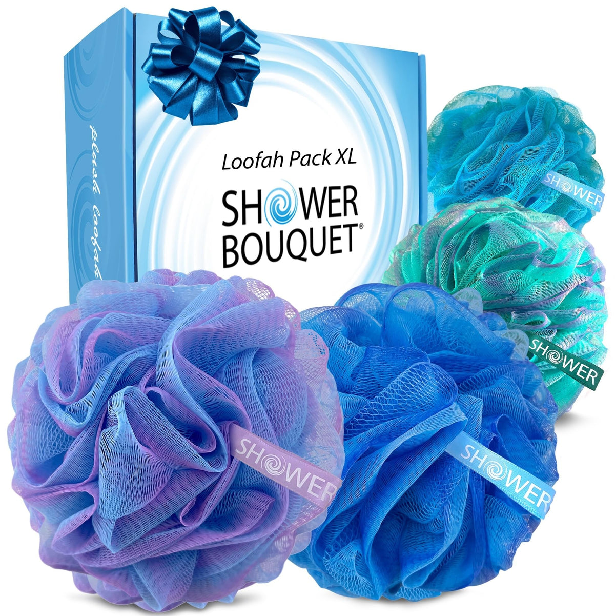 Shower Bouquet Loofah Bath-Sponge XL blue-lavender front view