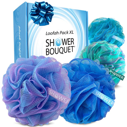 Shower Bouquet Loofah Bath-Sponge XL blue-lavender front view