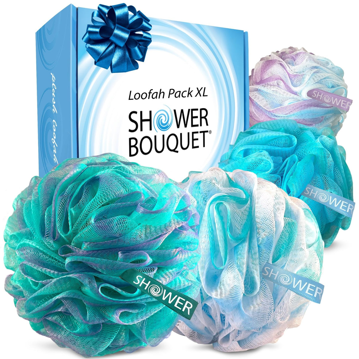 Shower Bouquet Loofah Bath Sponge XL multi-color pack front view