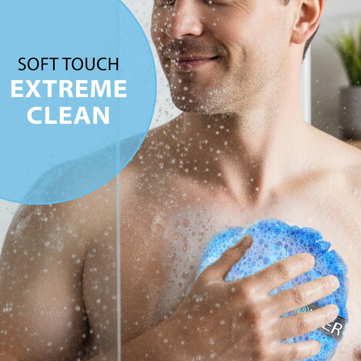 Shower Bouquet Loofah Bath-Sponge XL turquoise-blue close-up