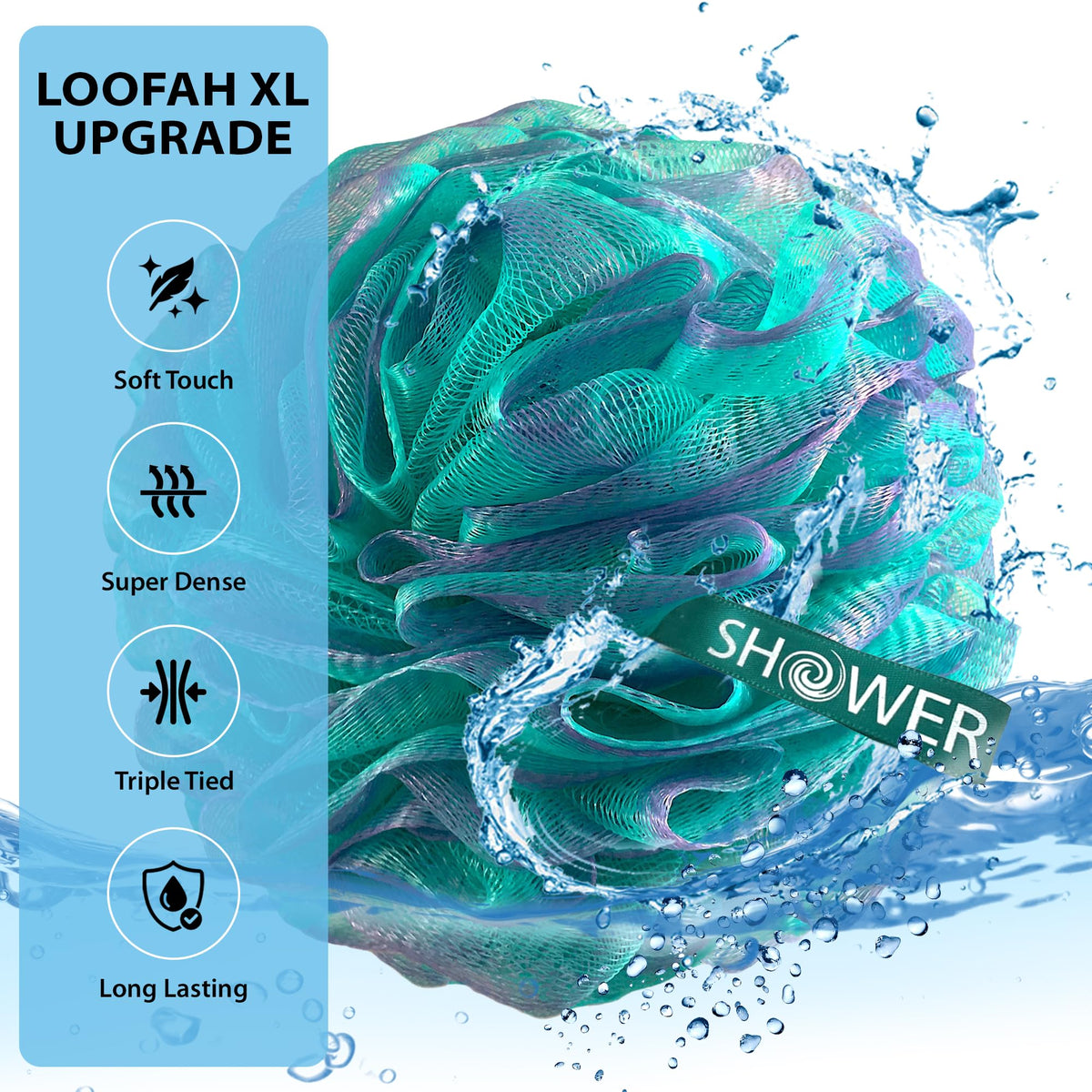 Shower Bouquet Loofah Bath Sponge XL turquoise-blue colour