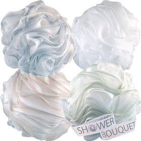 Shower Bouquet loofah bath sponges hanging to dry