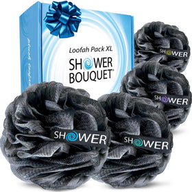 Shower Bouquet Loofah Charcoal Bath Sponge 4-Pack front view