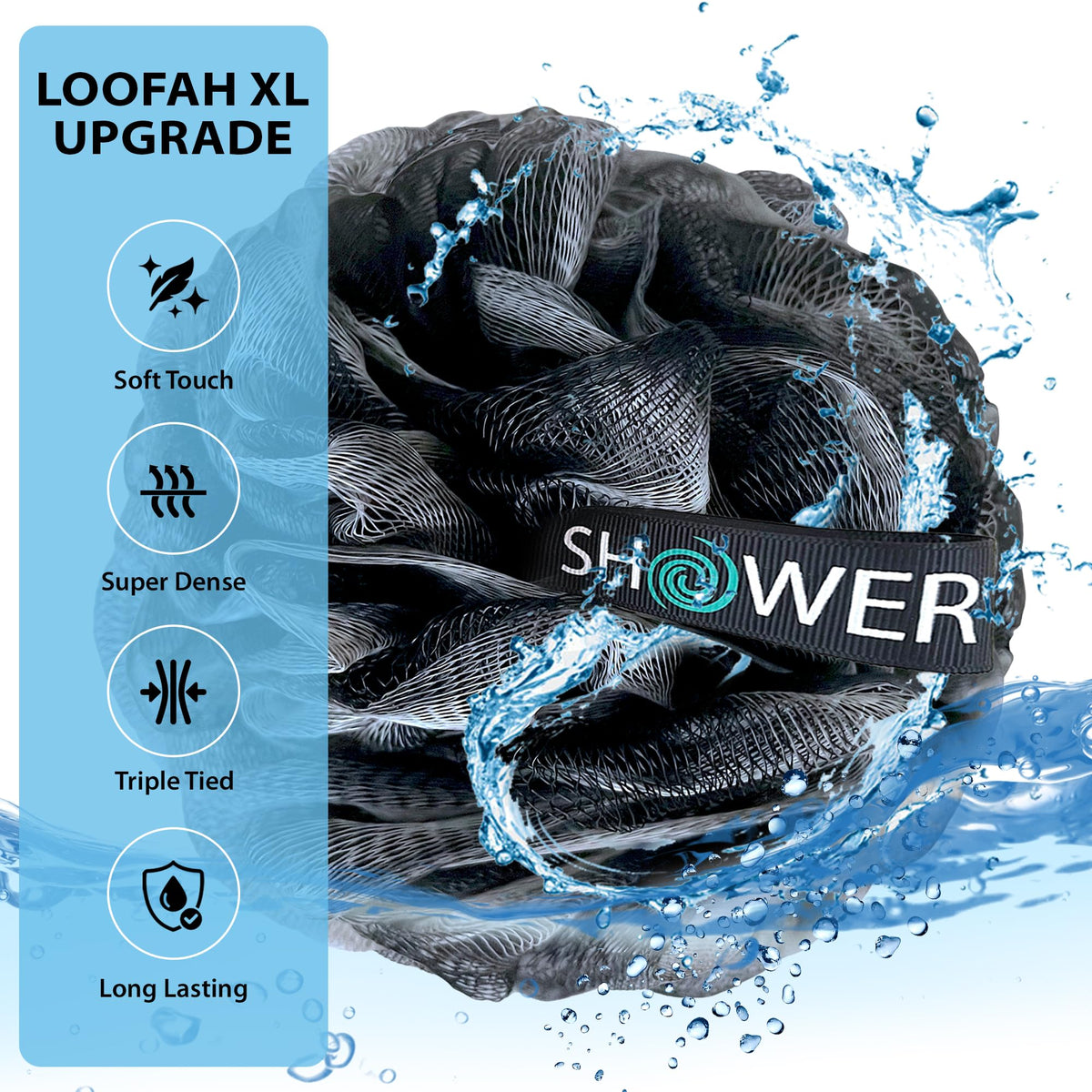 Shower Bouquet loofah set displayed with ribbon handle