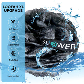 Shower Bouquet loofah set displayed with ribbon handle
