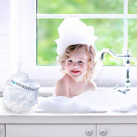 Shower Bouquet loofah set displaying four multi-colour bath balls