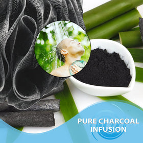 Shower Bouquet loofahs in use with body wash