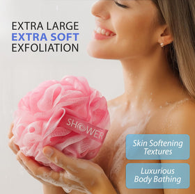 Shower Bouquet Pink Loofah Bath Sponge XL close-up of soft mesh