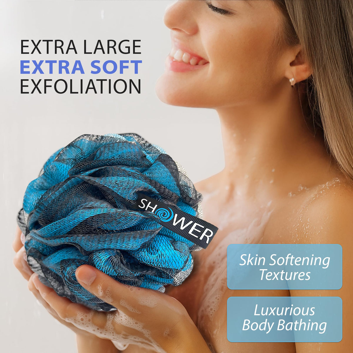 Shower Bouquet soft mesh loofah with activated charcoal infusion