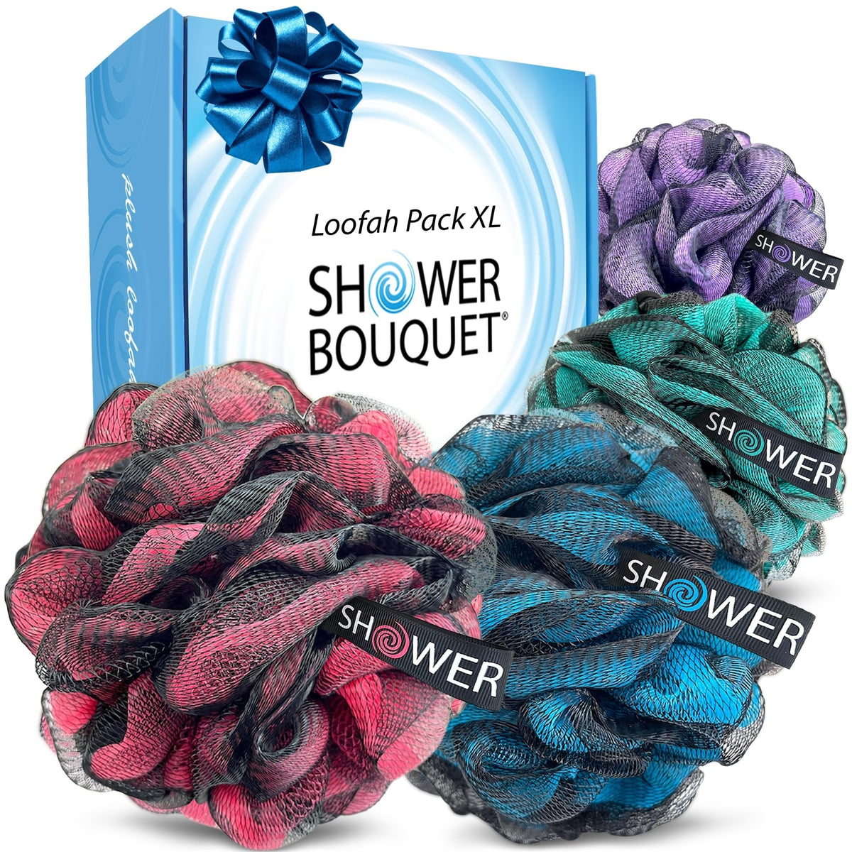 Shower Bouquet XL Charcoal Loofah in blue color