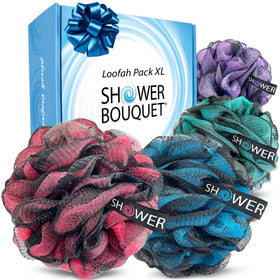 Shower Bouquet XL Charcoal Loofah in blue color
