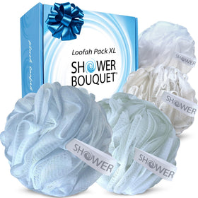 Shower Bouquet XL Loofah Bath-Sponge 4-Pack in pastel colours
