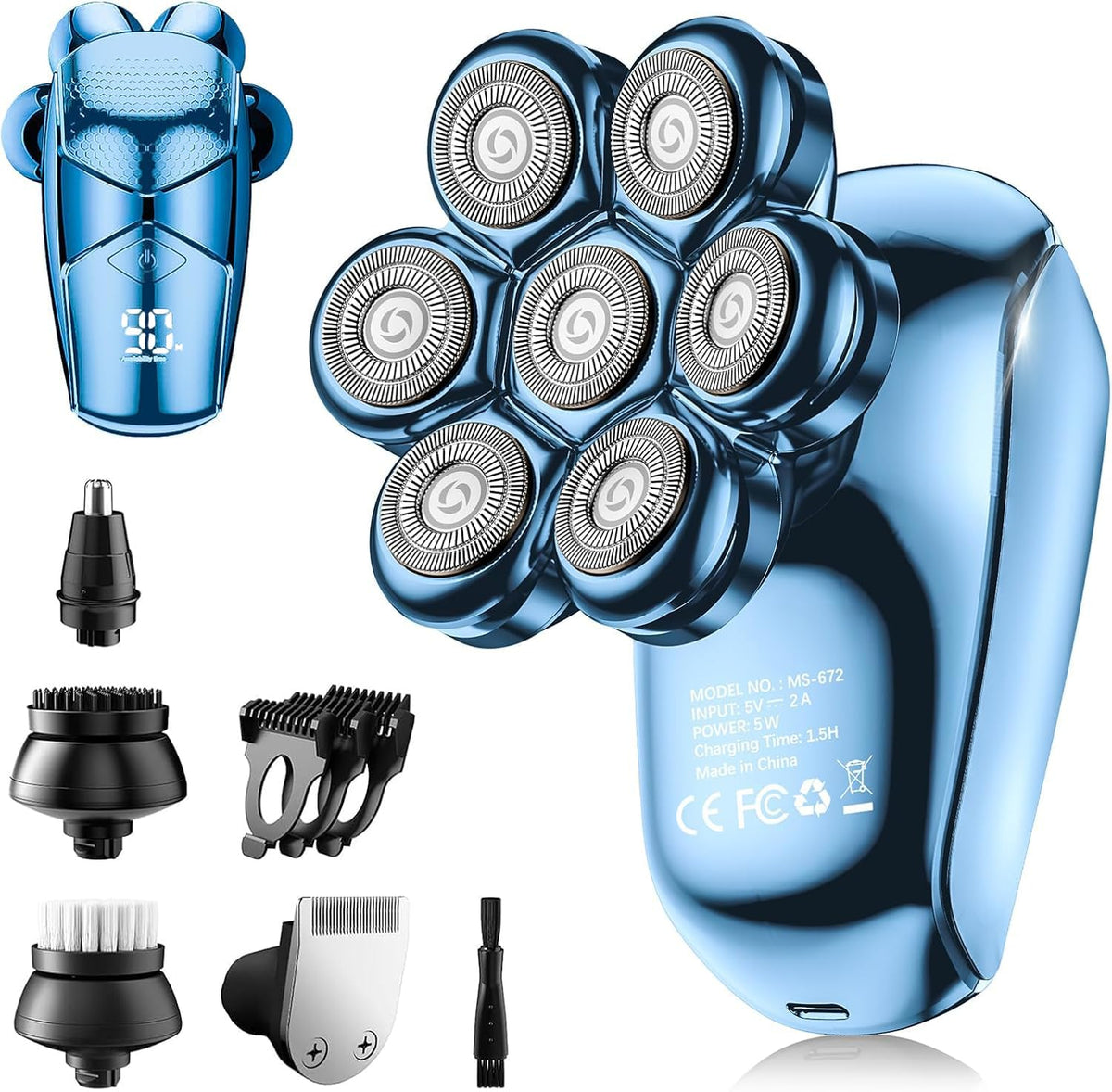 SHPAVVER 5-in-1 Electric Head Shaver front view in dark blue