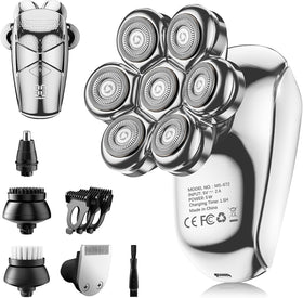 SHPAVVER 5-in-1 Electric Head Shaver front view in white silver