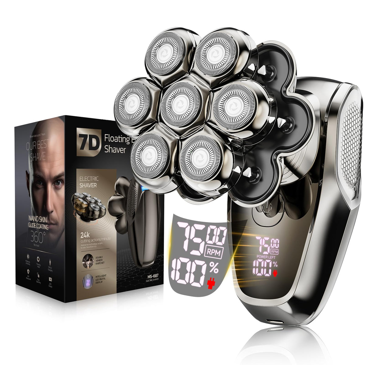 SHPAVVER ETHUP Electric Shaver front view with detachable head